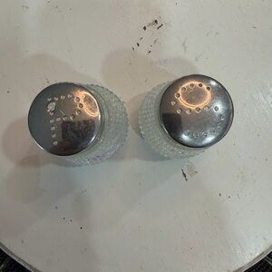Vintage Glass Salt and Pepper Shakers with Silver Tops set of 2